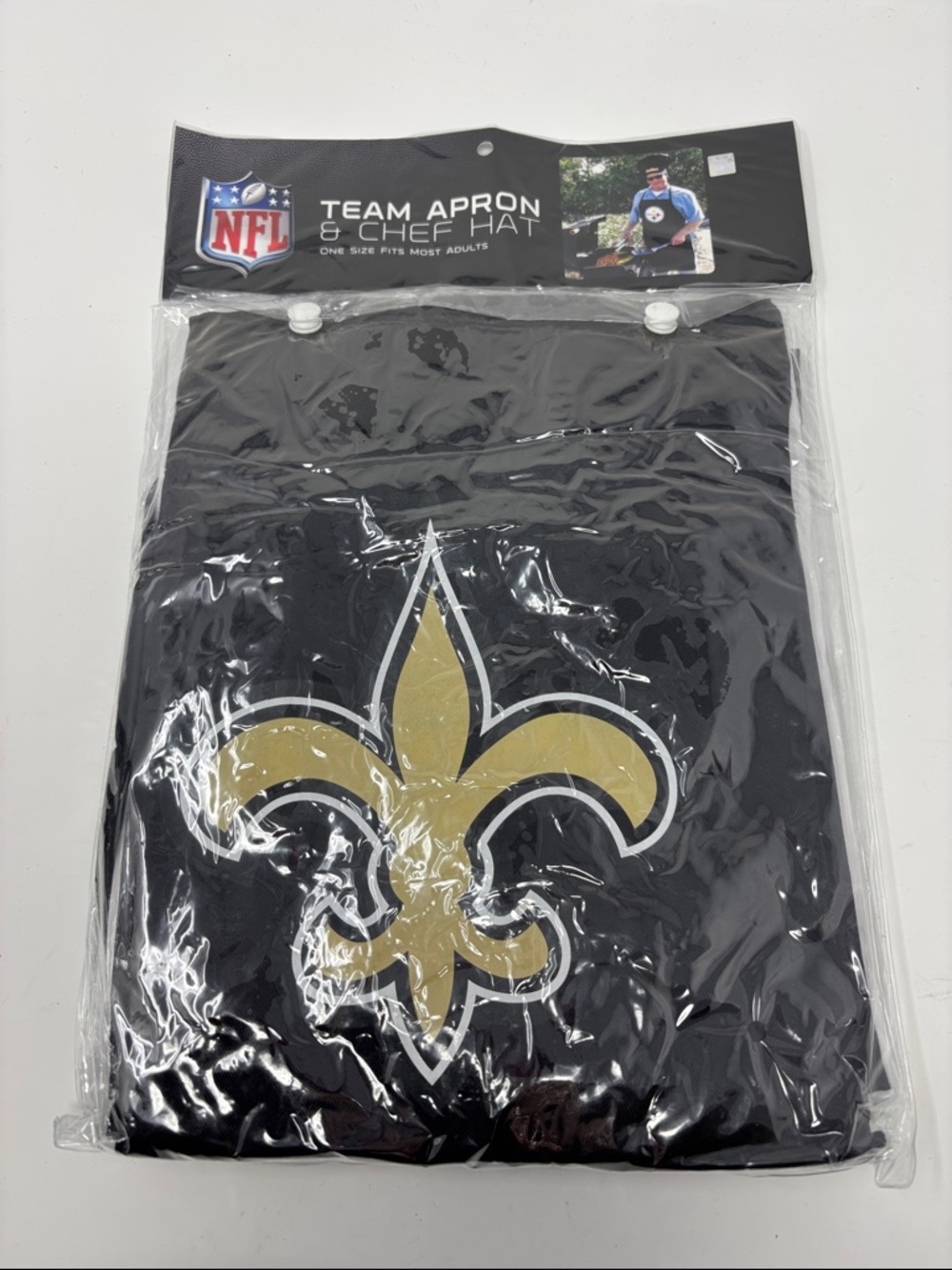 NFL Team Apron with Fleur-de-Lis Logo - Black & Gold Saints chef hat
